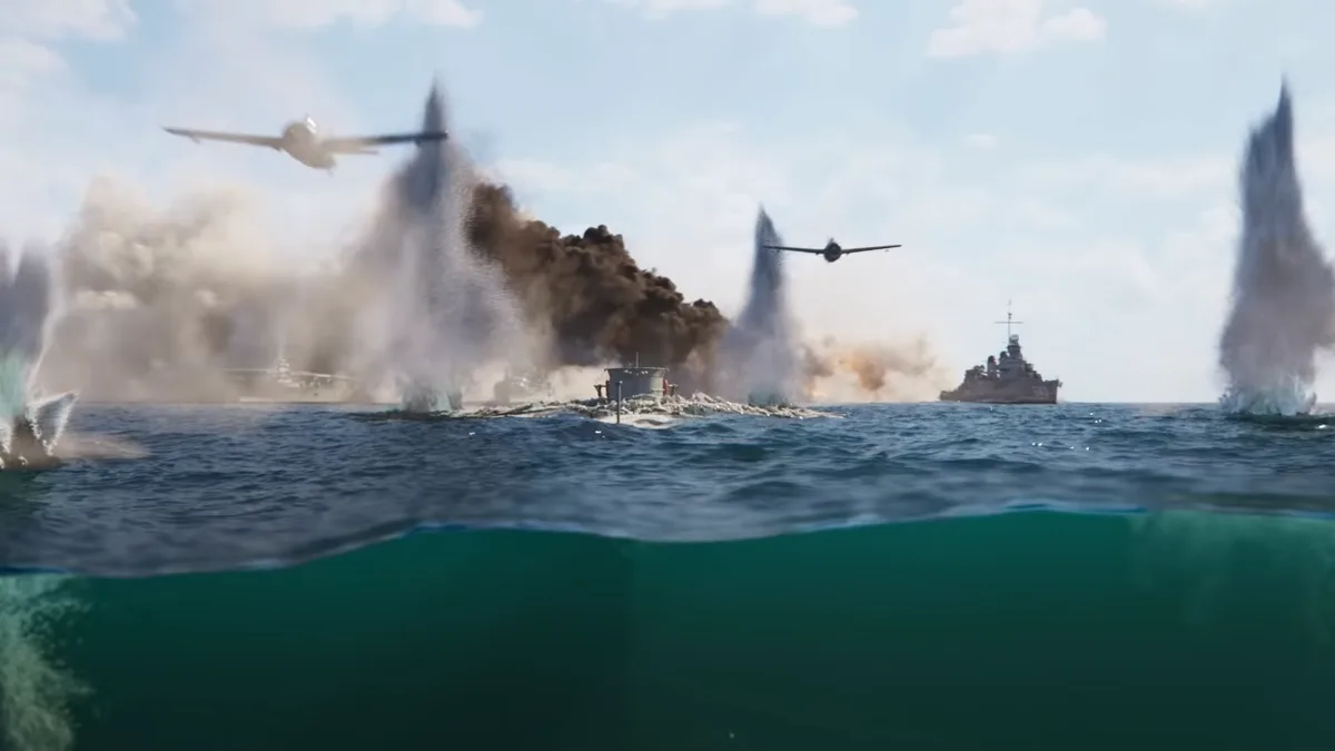 Submarine under attack in World of Warships