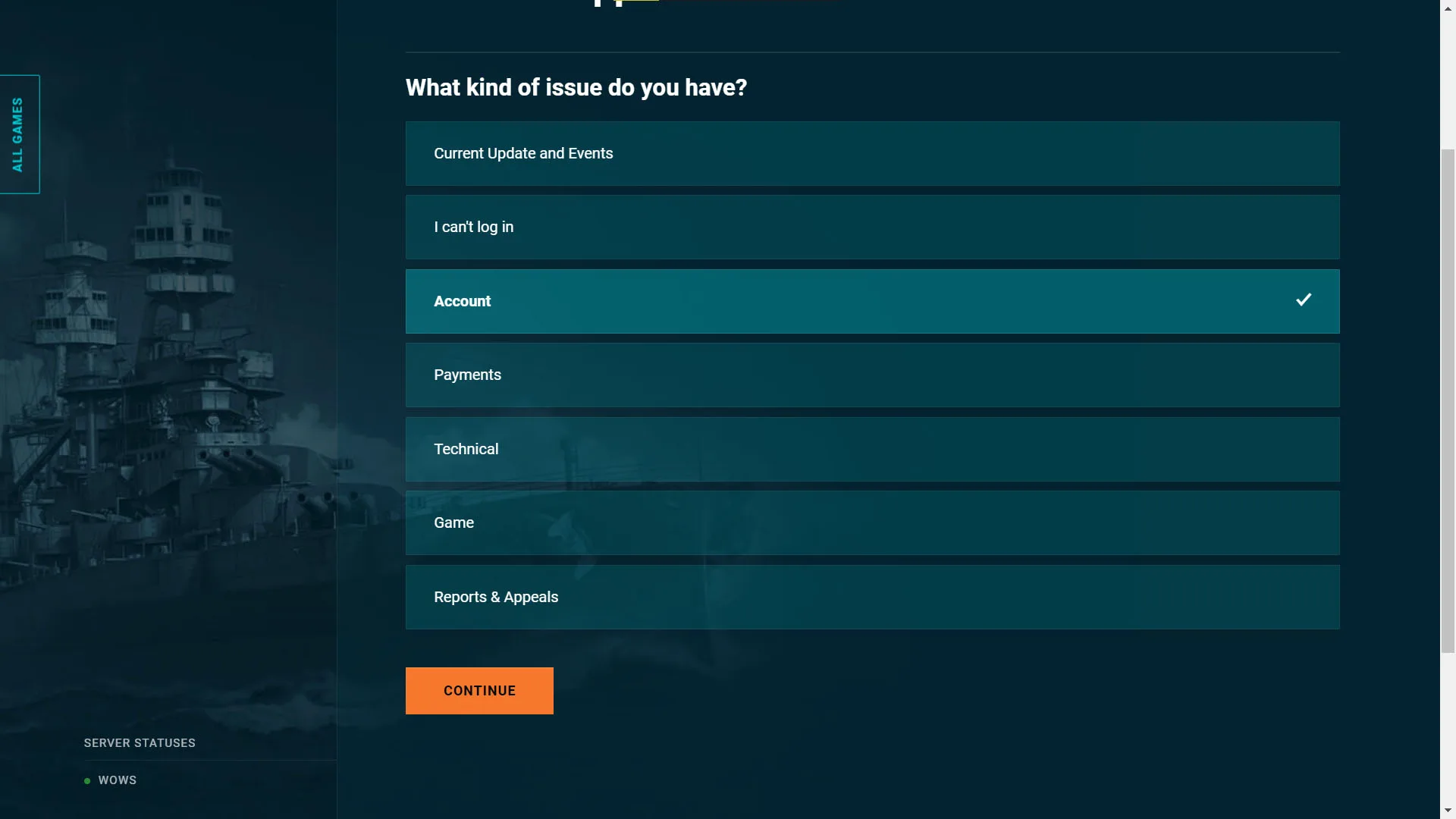 World of Warships server transfer support page