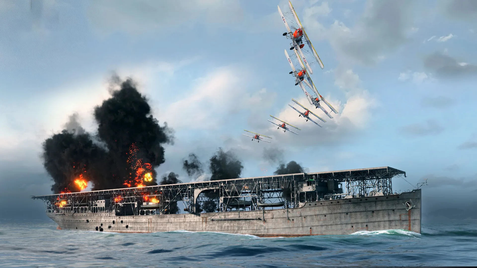 Aircraft carrier launching planes in World of Warships