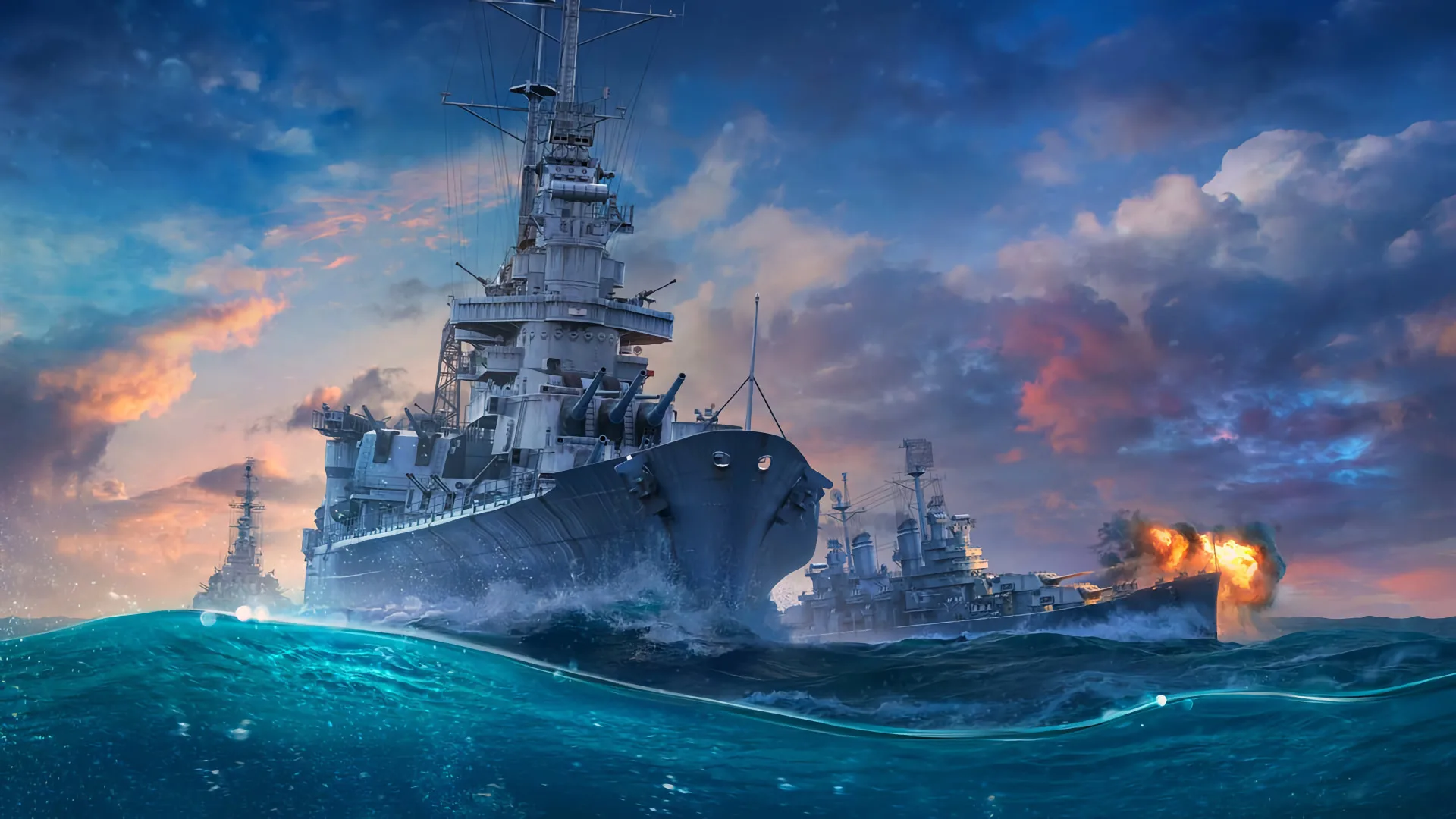 World of Warships fleet at sea